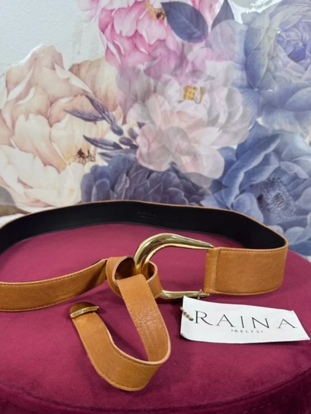 New Raina Sheila Wrap Belt in Camel brown leather gold western chic cowgirl